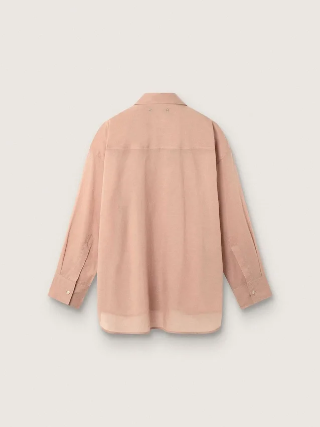 Γυναικείο oversized πουκάμισο από βαμβακερό βουάλ σε κοραλλί χρώμα με πλισέ λεπτομέρειες