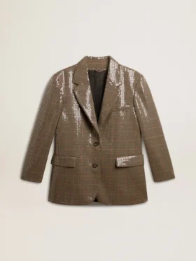 Γυναικείο σακάκι με μοτίβο houndstooth και κεντήματα από πούλιες σε όλη την επιφάνεια
