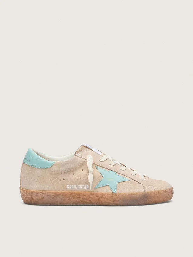 Γυναικείο Super-Star από μπεζ σουέτ με αστέρι σε απόχρωση aqua-green