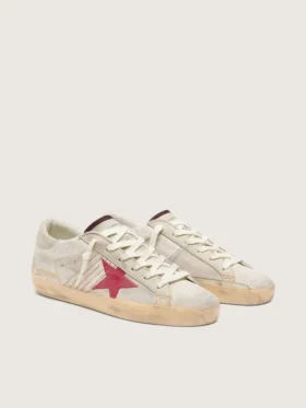 Γυναικείο Super-Star LTD από λευκό δέρμα πόνυ με κόκκινο αστέρι από σουέτ