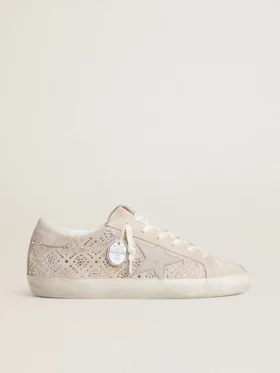 Γυναικείο Super-Star LTD από σουέτ με κρύσταλλα Swarovski και δερμάτινο αστέρι σε γκρι χρώμα πάγου
