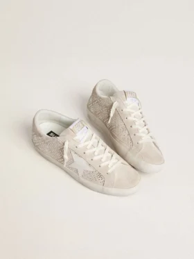 Γυναικείο Super-Star LTD από σουέτ με κρύσταλλα Swarovski και δερμάτινο αστέρι σε γκρι χρώμα πάγου
