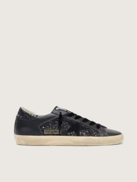 Γυναικείο Super-Star σε μαύρο γκλίτερ με μαύρο αστέρι από σουέτ και δερμάτινα ένθετα