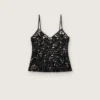 Γυναικείο τοπ από μαύρο τούλι με floral μοτίβο από μαύρες πούλιες