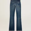 Γυναικείο τζιν με bootcut γραμμή, vintage πλύση και μεταλλικές λεπτομέρειες