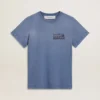 Γυναικείο ξεθωριασμένο ανοιχτό μπλε T-shirt με τύπωμα στο στήθος