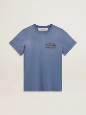 Γυναικείο ξεθωριασμένο ανοιχτό μπλε T-shirt με τύπωμα στο στήθος