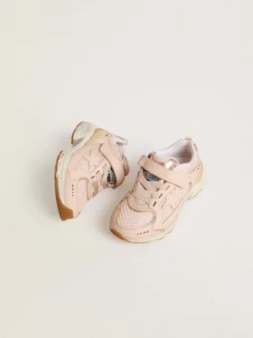 Junior Lightstar από ροζ δέρμα και πλέγμα με ροζ δερμάτινο αστέρι