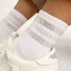 Κάλτσες unisex από λευκό βαμβάκι με διακοσμητικά κρύσταλλα