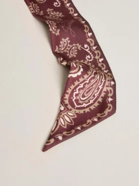 Κορδέλα από μπορντό μεταξωτό τβίλ με μοτίβο paisley