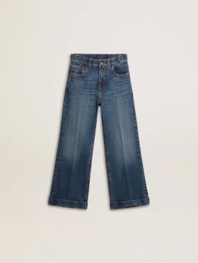Κορίτσια τζιν με bootcut γραμμή, μέτριο πλύσιμο και κεντήματα