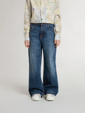 Κορίτσια τζιν με bootcut γραμμή, μέτριο πλύσιμο και κεντήματα