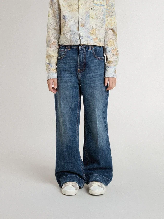 Κορίτσια τζιν με bootcut γραμμή, μέτριο πλύσιμο και κεντήματα