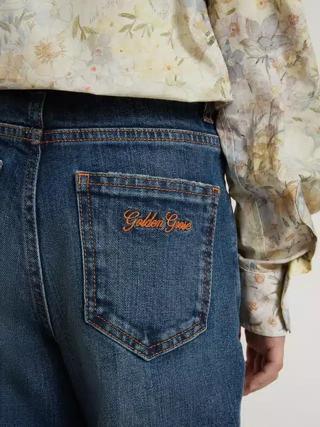 Κορίτσια τζιν με bootcut γραμμή, μέτριο πλύσιμο και κεντήματα