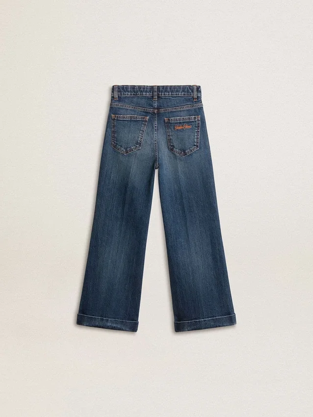Κορίτσια τζιν με bootcut γραμμή, μέτριο πλύσιμο και κεντήματα