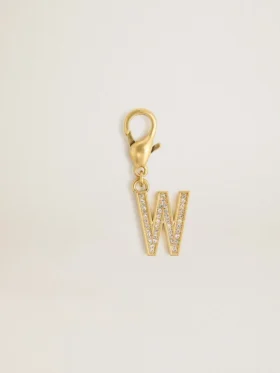 Κρεμαστό με το γράμμα W από ορείχαλκο σε χρυσό χρώμα με κρύσταλλα