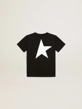 Μαύρο T-shirt με λευκό λογότυπο σε αντίθεση στο μπροστινό μέρος και μεγάλο αστέρι στο πίσω μέρος