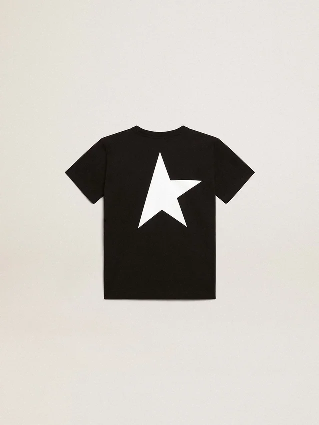 Μαύρο T-shirt με λευκό λογότυπο σε αντίθεση στο μπροστινό μέρος και μεγάλο αστέρι στο πίσω μέρος