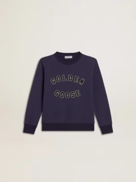 Μπλε-ιώδες φούτερ με την επιγραφή «golden goose» στο μπροστινό μέρος