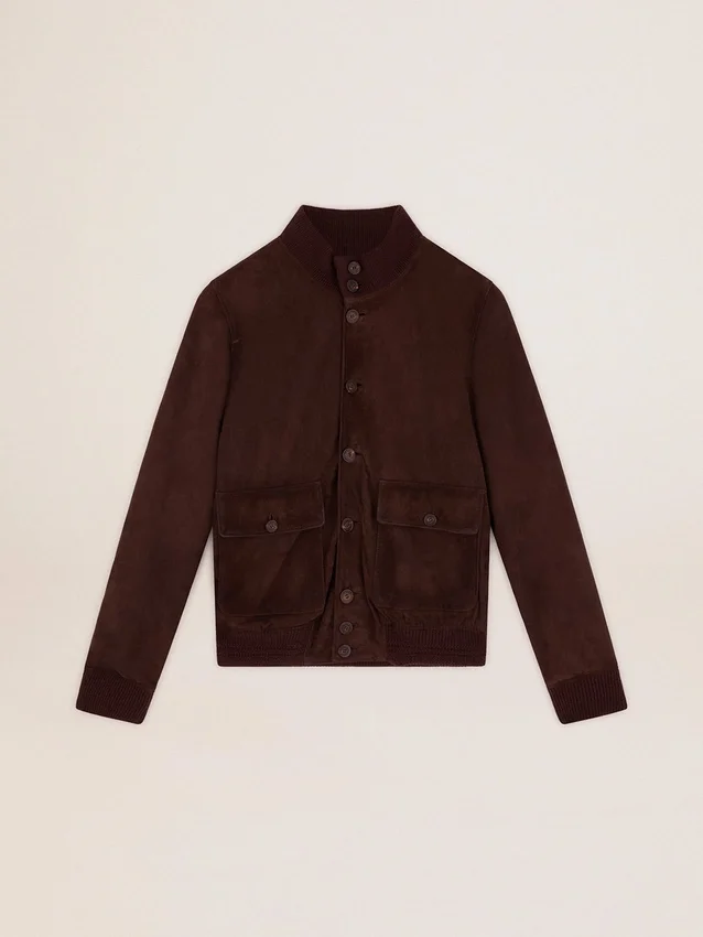 Μπουφάν τύπου flight jacket της Golden Collection από σκούρο καφέ σουέτ
