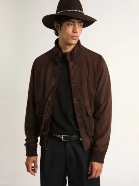 Μπουφάν τύπου flight jacket της Golden Collection από σκούρο καφέ σουέτ