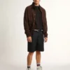 Μπουφάν τύπου flight jacket της Golden Collection από σκούρο καφέ σουέτ