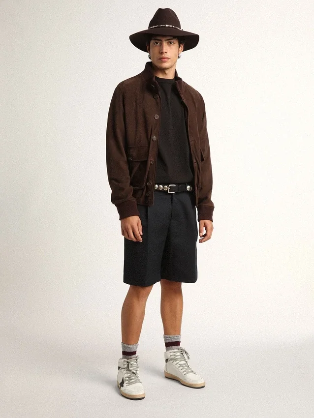 Μπουφάν τύπου flight jacket της Golden Collection από σκούρο καφέ σουέτ