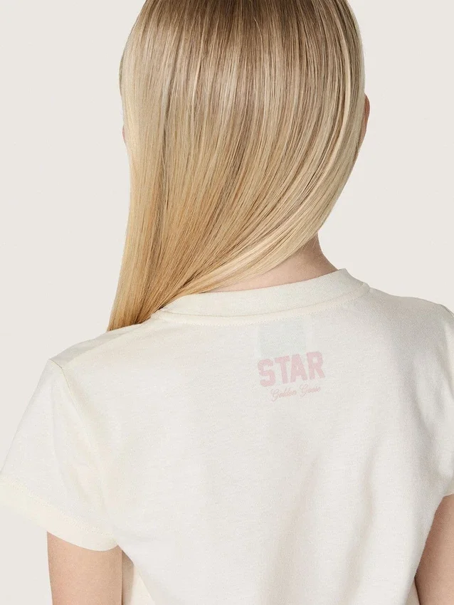 Παιδικό κορίτσιας ηλικίας πουκάμισο «Star» από λευκό βαμβακερό τζέρσεϊ με ροζ αστέρι με γκλίτερ