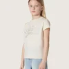 Παιδικό T-shirt «Journey» για κορίτσια από λευκό βαμβακερό τζέρσεϊ με ασημένια καρφιά