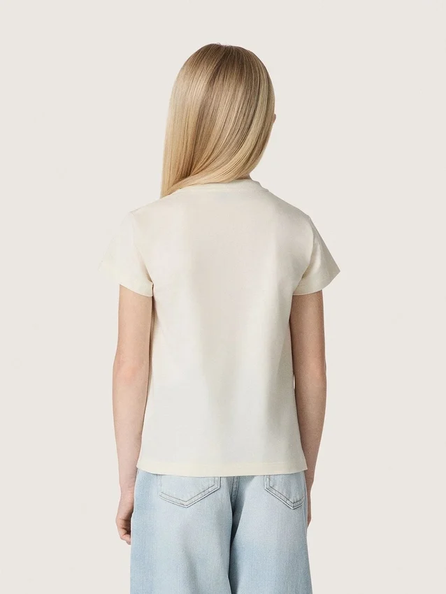 Παιδικό T-shirt «Journey» για κορίτσια από λευκό βαμβακερό τζέρσεϊ με ασημένια καρφιά