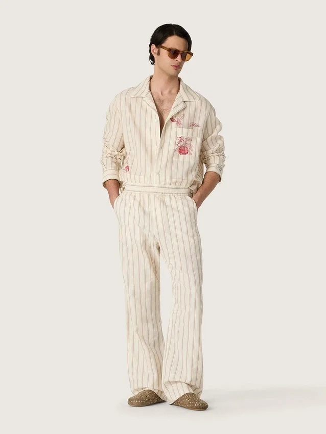 Unisex φόρμες από βαμβάκι και λινό με ρίγες σε χρώματα εκρού και άμμου