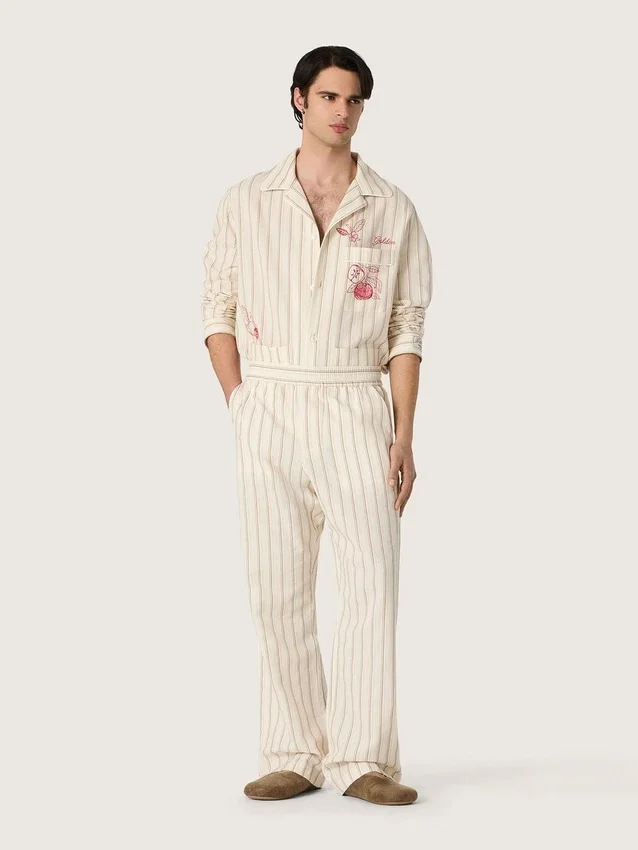 Unisex φόρμες από βαμβάκι και λινό με ρίγες σε χρώματα εκρού και άμμου