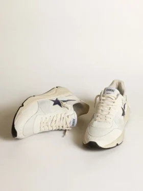 Running Sole από λευκό δέρμα και πλέγμα με μπλε αστέρι από πλαστικοποιημένο δέρμα