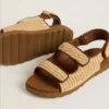 Σανδάλια Noa Junior από μπεζ ραφία και καφέ δέρμα