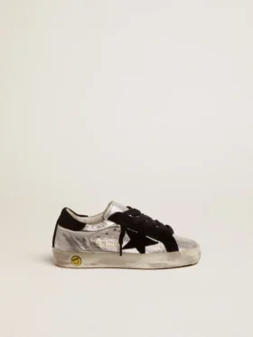 Sneakers Super-Star από ασημί δέρμα με σουέτ ενθέματα