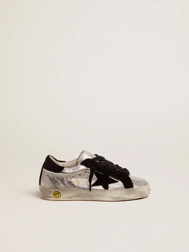 Sneakers Super-Star από ασημί δέρμα με σουέτ ενθέματα