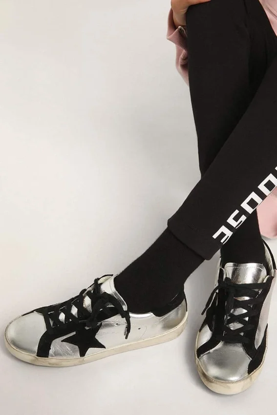 Sneakers Super-Star από ασημί δέρμα με σουέτ ενθέματα