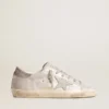 Sneakers Super-Star από δέρμα με γκρι-λευκό εφέ γκλίτερ και δερμάτινο αστέρι