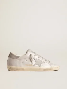 Sneakers Super-Star από δέρμα με γκρι-λευκό εφέ γκλίτερ και δερμάτινο αστέρι