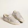 Sneakers Super-Star από δέρμα με γκρι-λευκό εφέ γκλίτερ και δερμάτινο αστέρι
