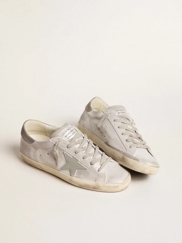 Sneakers Super-Star από δέρμα με γκρι-λευκό εφέ γκλίτερ και δερμάτινο αστέρι