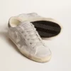 Sneakers Super-Star από δέρμα με γκρι-λευκό εφέ γκλίτερ και δερμάτινο αστέρι