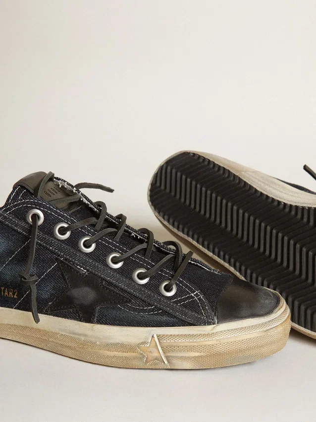 Sneakers V-Star από τζιν σε χρώμα μεσάνυχτου μπλε με μαύρο δερμάτινο αστέρι και μύτη