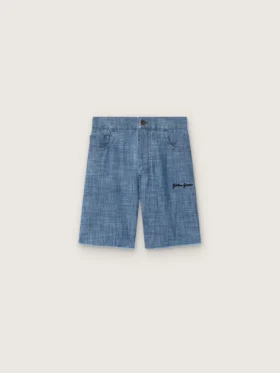 Σορτς Journey unisex από ανοιχτό μπλε βαμβακερό chambray με κεντημένο λογότυπο