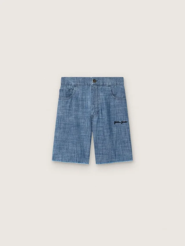 Σορτς Journey unisex από ανοιχτό μπλε βαμβακερό chambray με κεντημένο λογότυπο