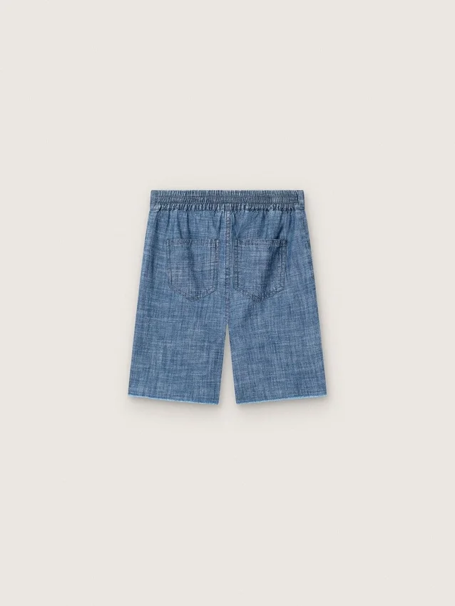 Σορτς Journey unisex από ανοιχτό μπλε βαμβακερό chambray με κεντημένο λογότυπο