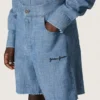 Σορτς Journey unisex από ανοιχτό μπλε βαμβακερό chambray με κεντημένο λογότυπο