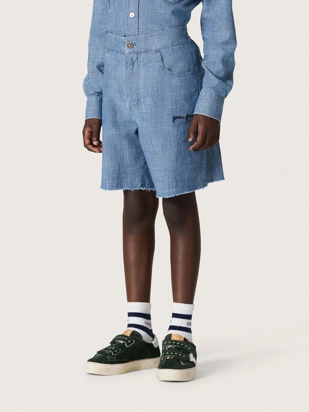 Σορτς Journey unisex από ανοιχτό μπλε βαμβακερό chambray με κεντημένο λογότυπο