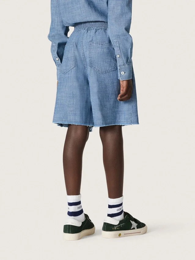 Σορτς Journey unisex από ανοιχτό μπλε βαμβακερό chambray με κεντημένο λογότυπο