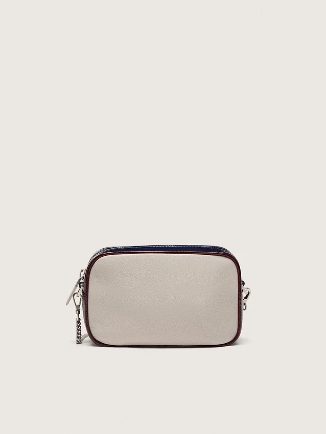 Star Bag από δέρμα σε χρώμα βουτύρου-λευκό με μαύρο αστέρι και λεπτομέρειες σε μπορντό και σκούρο μπλε